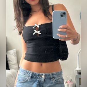 BlueBlush Black Bow-Accent Cropped Tank Top